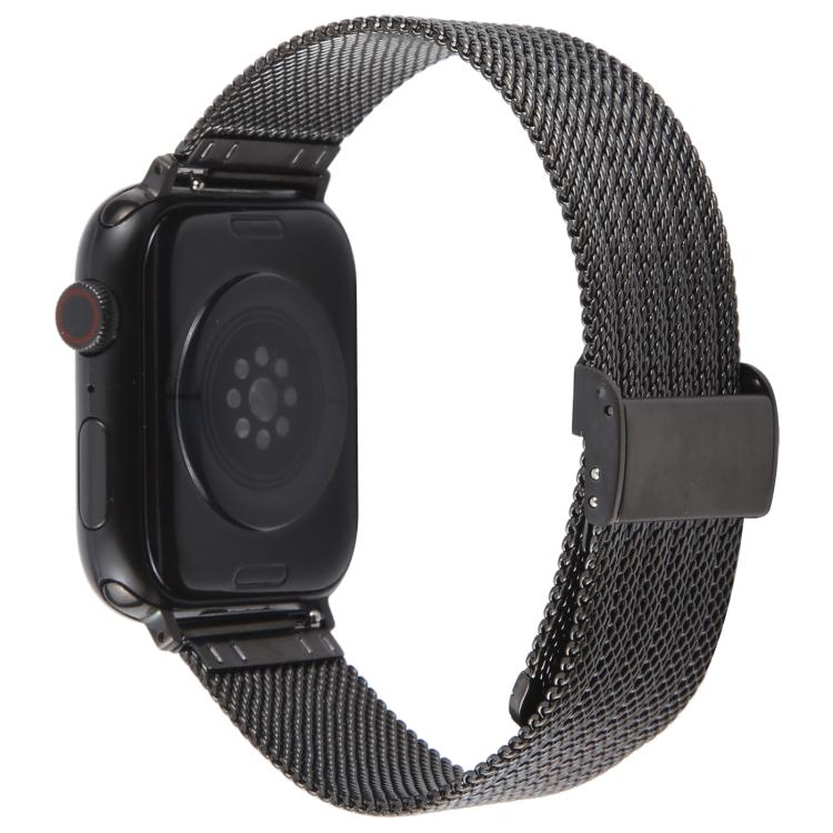 For Apple Watch 46mm / 49mm / 45mm / 44mm Integrated Buckle Embossed Thick Milanese Metal Watch Band