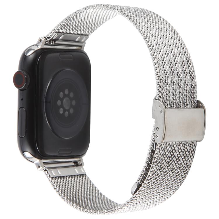 For Apple Watch 46mm / 49mm / 45mm / 44mm Integrated Buckle Embossed Thick Milanese Metal Watch Band