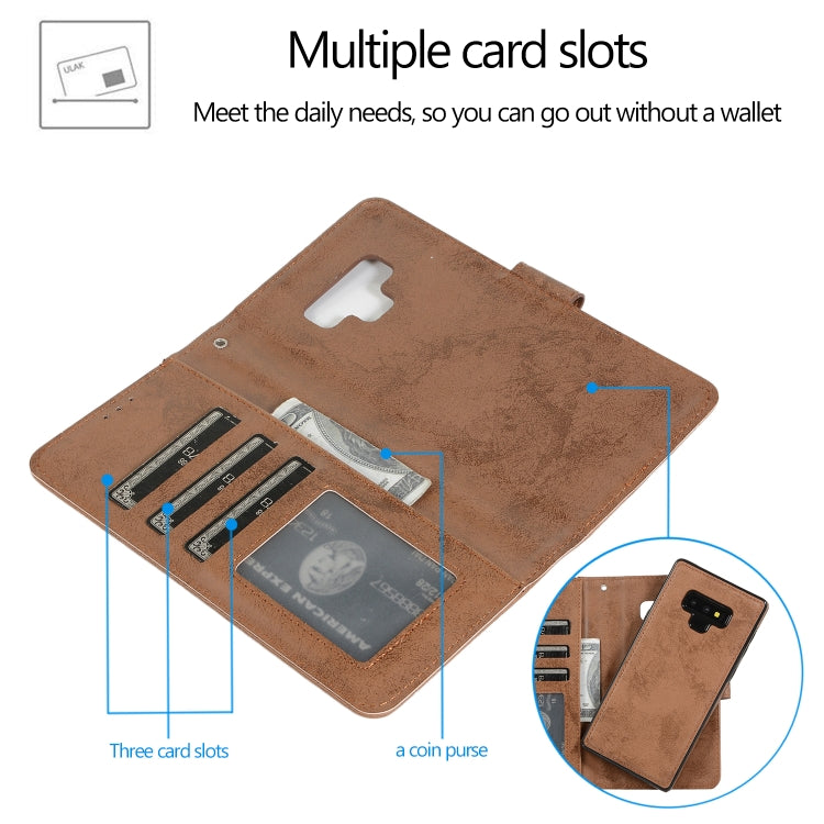 For Samsung Galaxy Note9 Retro 2 in 1 Detachable Magnetic Horizontal Flip TPU + PU Leather Case with Holder & Card Slots & Photo Frame & Wallet