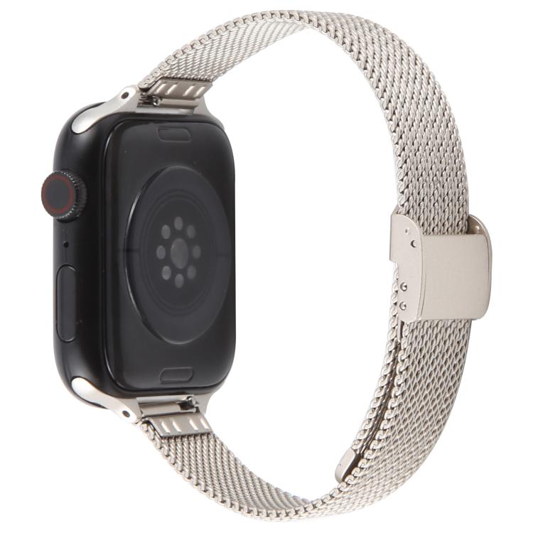For Apple Watch 46mm / 49mm / 45mm / 44mm Integrated Buckle Embossed Slim Milanese Metal Watch Band