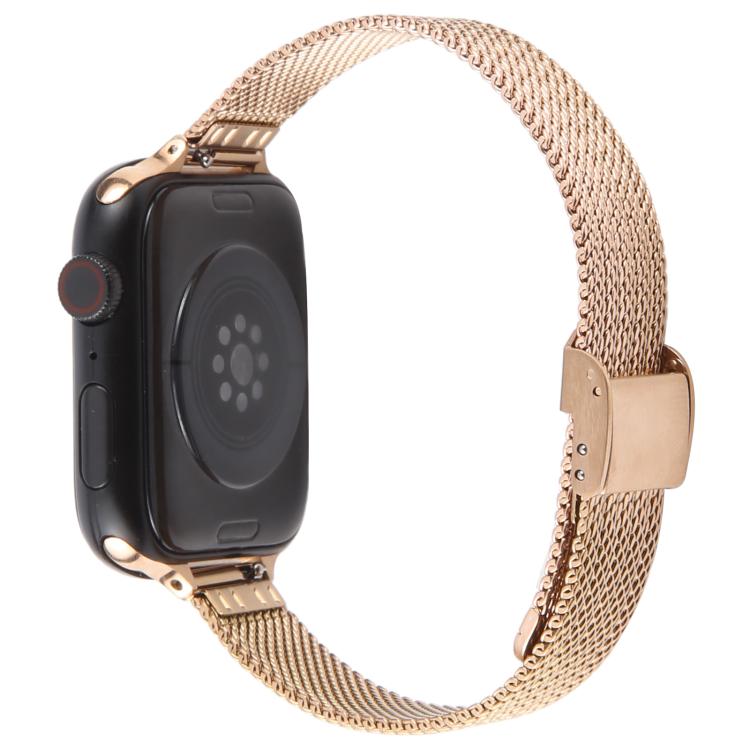 For Apple Watch 46mm / 49mm / 45mm / 44mm Integrated Buckle Embossed Slim Milanese Metal Watch Band