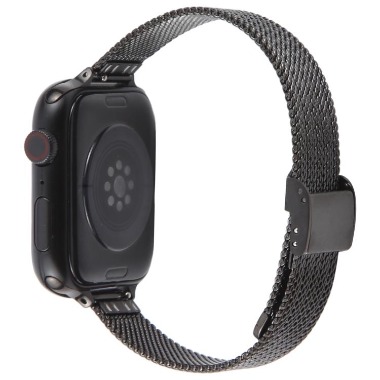 For Apple Watch 46mm / 49mm / 45mm / 44mm Integrated Buckle Embossed Slim Milanese Metal Watch Band