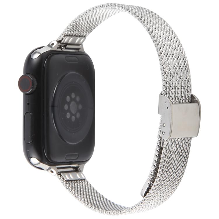 For Apple Watch 46mm / 49mm / 45mm / 44mm Integrated Buckle Embossed Slim Milanese Metal Watch Band