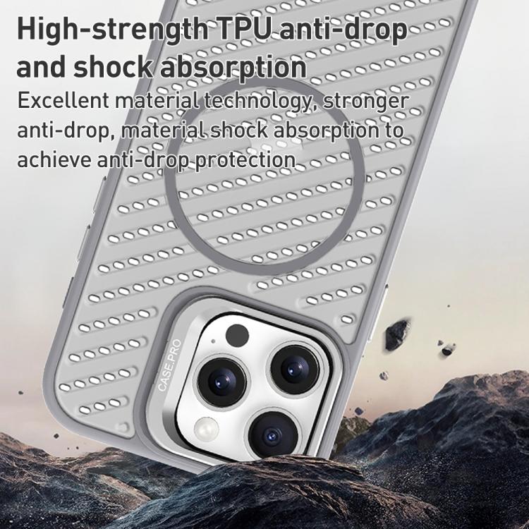 For iPhone 15 Pro O-Shape Hollow Cooling Lens Holder MagSafe Phone Case