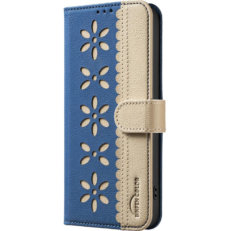 For Realme 14X 5G Splicing Color Hollow Flower Pattern RFID Leather Phone Case