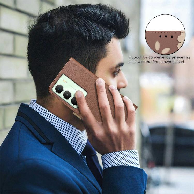 For Realme 14X 5G Splicing Color Hollow Flower Pattern RFID Leather Phone Case