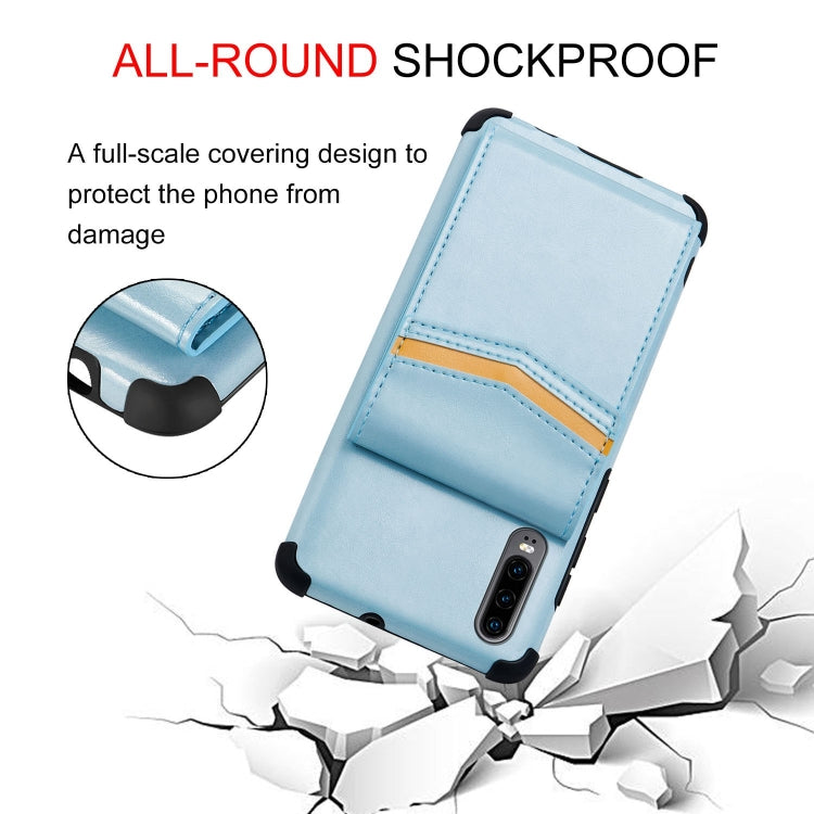 For Huawei P30 Flip Card Bag Copper Buckle TPU + PU Leather Back Cover Shockproof Case with Card Slots & Photo Frame