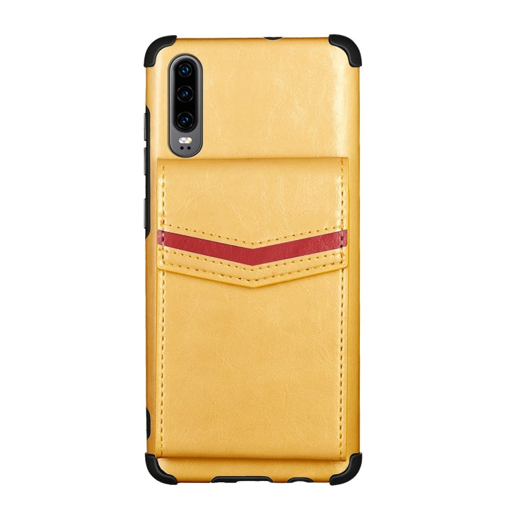 For Huawei P30 Flip Card Bag Copper Buckle TPU + PU Leather Back Cover Shockproof Case with Card Slots & Photo Frame