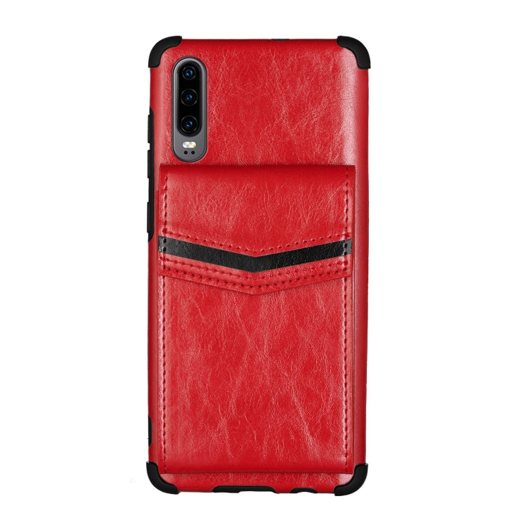 For Huawei P30 Flip Card Bag Copper Buckle TPU + PU Leather Back Cover Shockproof Case with Card Slots & Photo Frame