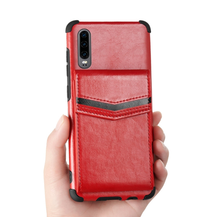 For Huawei P30 Flip Card Bag Copper Buckle TPU + PU Leather Back Cover Shockproof Case with Card Slots & Photo Frame