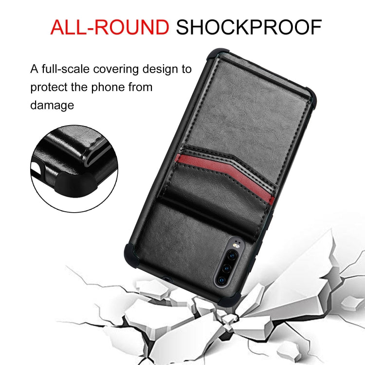 For Huawei P30 Flip Card Bag Copper Buckle TPU + PU Leather Back Cover Shockproof Case with Card Slots & Photo Frame