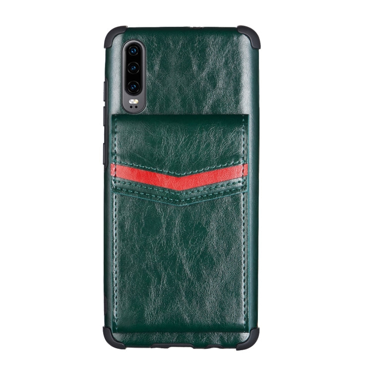 For Huawei P30 Flip Card Bag Copper Buckle TPU + PU Leather Back Cover Shockproof Case with Card Slots & Photo Frame