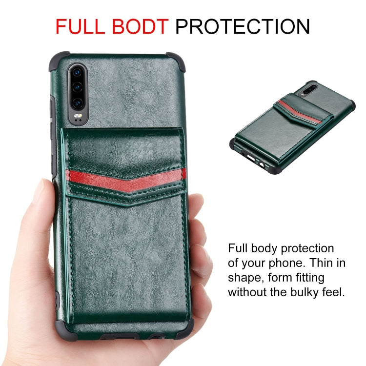 For Huawei P30 Flip Card Bag Copper Buckle TPU + PU Leather Back Cover Shockproof Case with Card Slots & Photo Frame