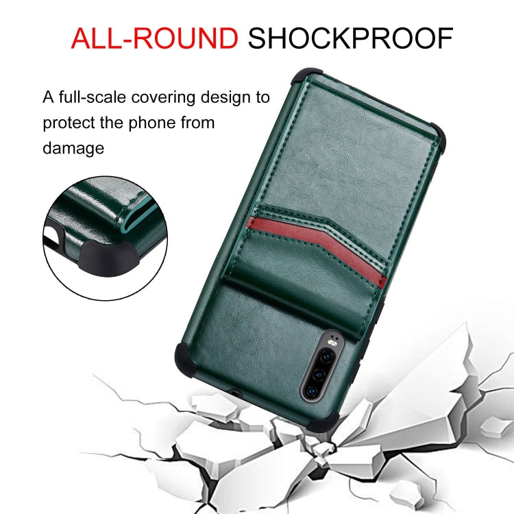 For Huawei P30 Flip Card Bag Copper Buckle TPU + PU Leather Back Cover Shockproof Case with Card Slots & Photo Frame