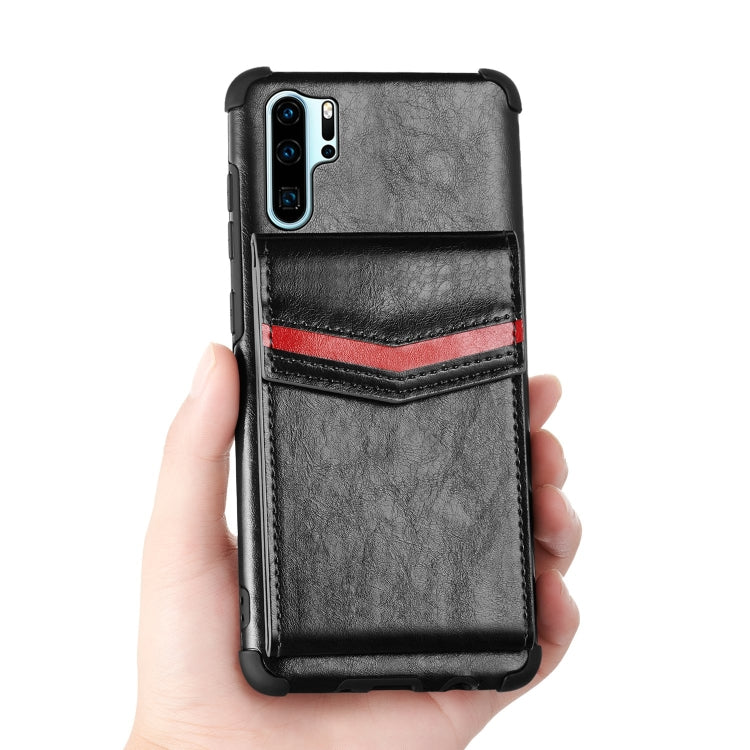 For Huawei P30 Pro Flip Card Bag Copper Buckle TPU + PU Leather Back Cover Shockproof Case with Card Slots & Photo Frame