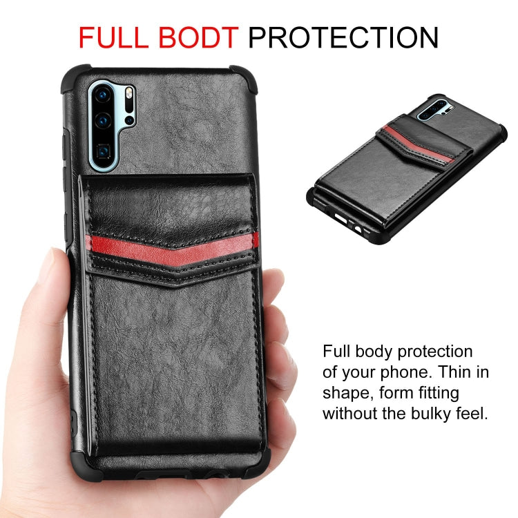 For Huawei P30 Pro Flip Card Bag Copper Buckle TPU + PU Leather Back Cover Shockproof Case with Card Slots & Photo Frame