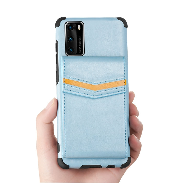 For Huawei P40 Flip Card Bag Copper Buckle TPU + PU Leather Back Cover Shockproof Case with Card Slots & Photo Frame