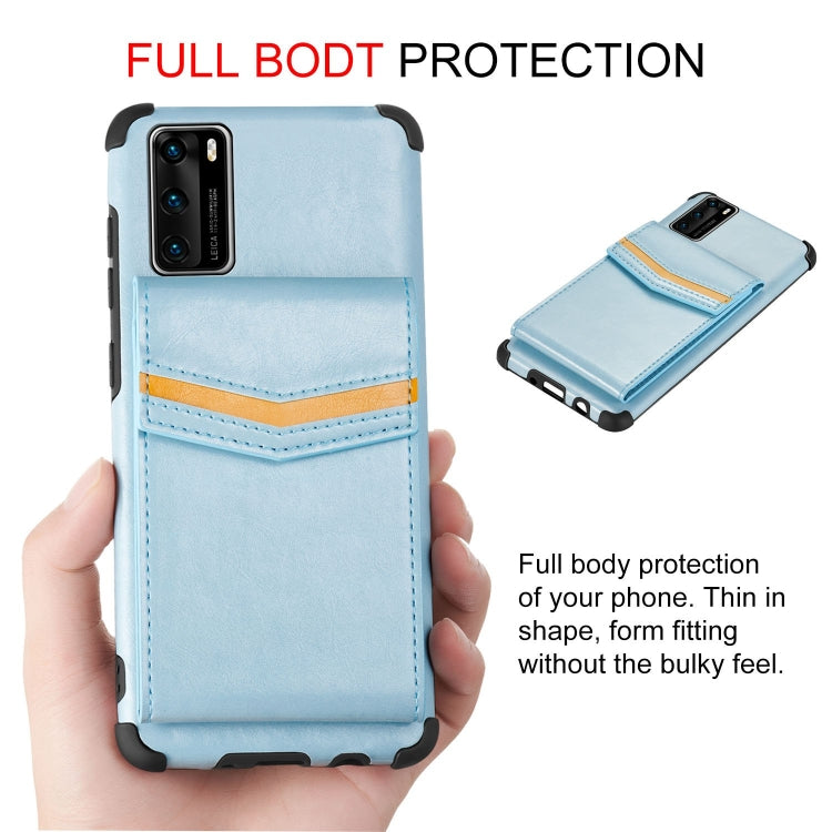 For Huawei P40 Flip Card Bag Copper Buckle TPU + PU Leather Back Cover Shockproof Case with Card Slots & Photo Frame