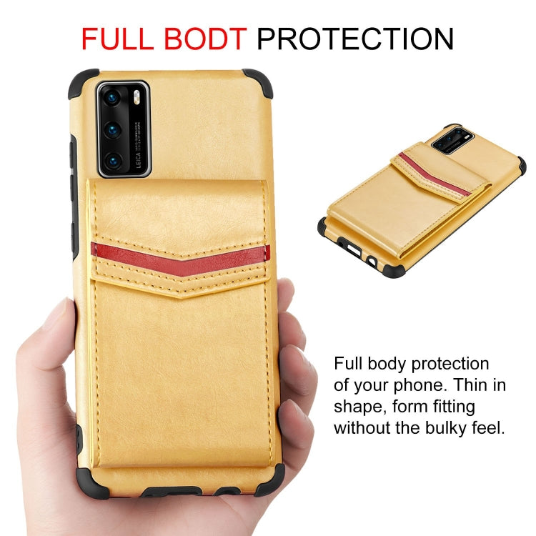 For Huawei P40 Flip Card Bag Copper Buckle TPU + PU Leather Back Cover Shockproof Case with Card Slots & Photo Frame
