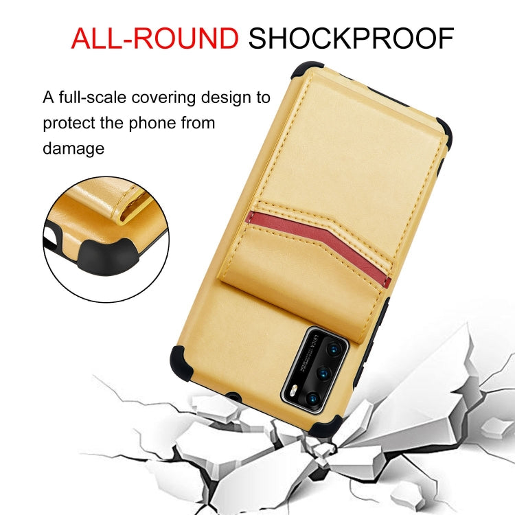 For Huawei P40 Flip Card Bag Copper Buckle TPU + PU Leather Back Cover Shockproof Case with Card Slots & Photo Frame