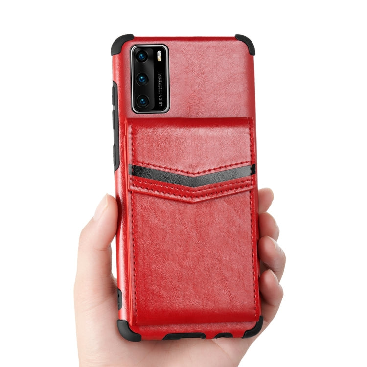 For Huawei P40 Flip Card Bag Copper Buckle TPU + PU Leather Back Cover Shockproof Case with Card Slots & Photo Frame