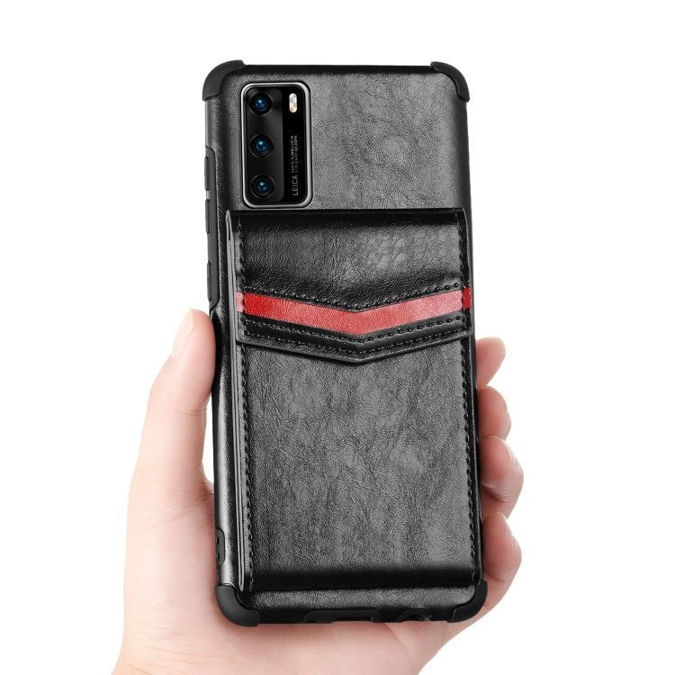 For Huawei P40 Flip Card Bag Copper Buckle TPU + PU Leather Back Cover Shockproof Case with Card Slots & Photo Frame