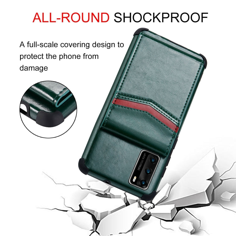 For Huawei P40 Flip Card Bag Copper Buckle TPU + PU Leather Back Cover Shockproof Case with Card Slots & Photo Frame