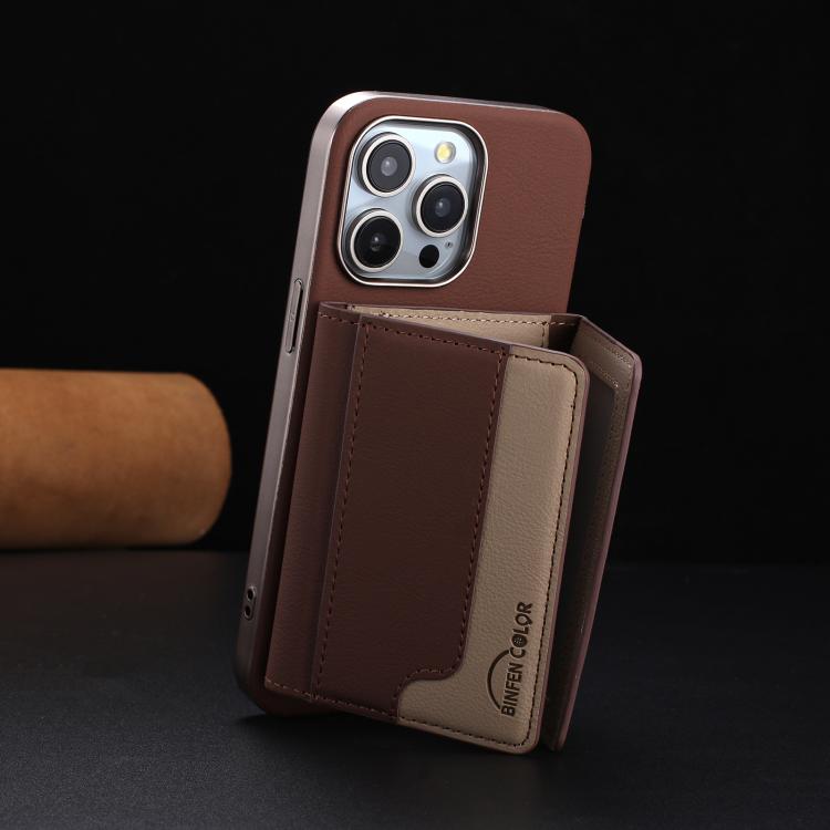 For iPhone 16 Pro Max Colour Matching Horizontal Magnetic Card Bag RFID MagSafe Phone Case