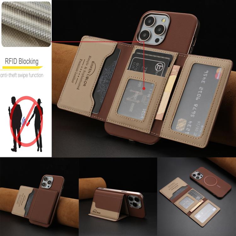 For iPhone 16 Pro Colour Matching Horizontal Magnetic Card Bag RFID MagSafe Phone Case