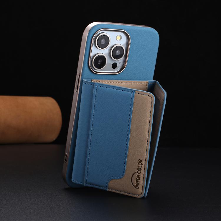For iPhone 16 Pro Colour Matching Horizontal Magnetic Card Bag RFID MagSafe Phone Case