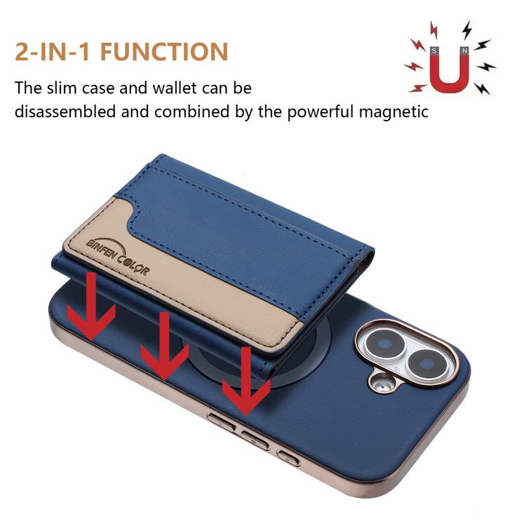 For iPhone 16 Plus Colour Matching Horizontal Magnetic Card Bag RFID MagSafe Phone Case