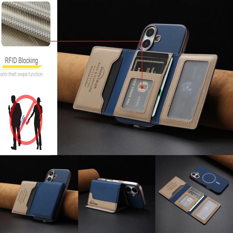 For iPhone 16 Plus Colour Matching Horizontal Magnetic Card Bag RFID MagSafe Phone Case
