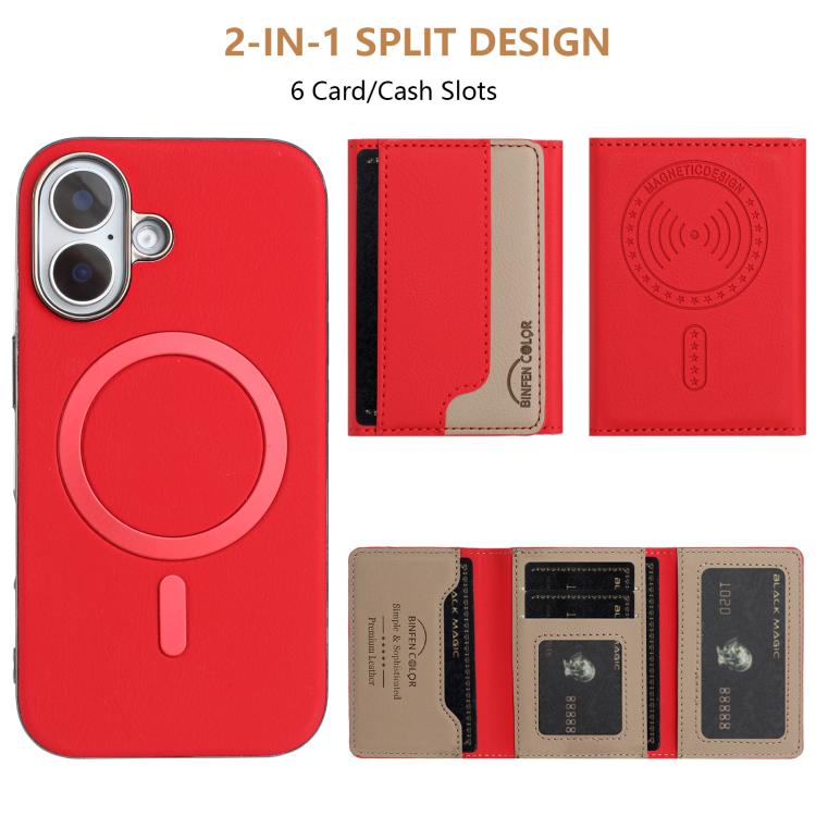 For iPhone 16 Plus Colour Matching Horizontal Magnetic Card Bag RFID MagSafe Phone Case