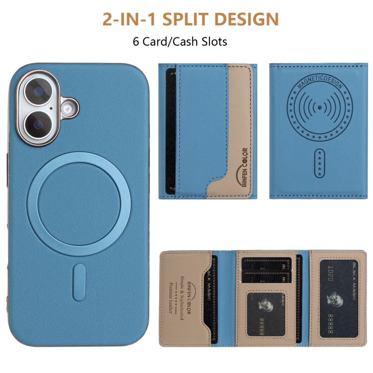 For iPhone 16 Plus Colour Matching Horizontal Magnetic Card Bag RFID MagSafe Phone Case