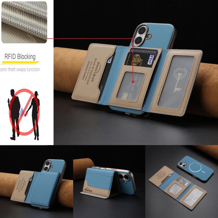 For iPhone 16 Plus Colour Matching Horizontal Magnetic Card Bag RFID MagSafe Phone Case