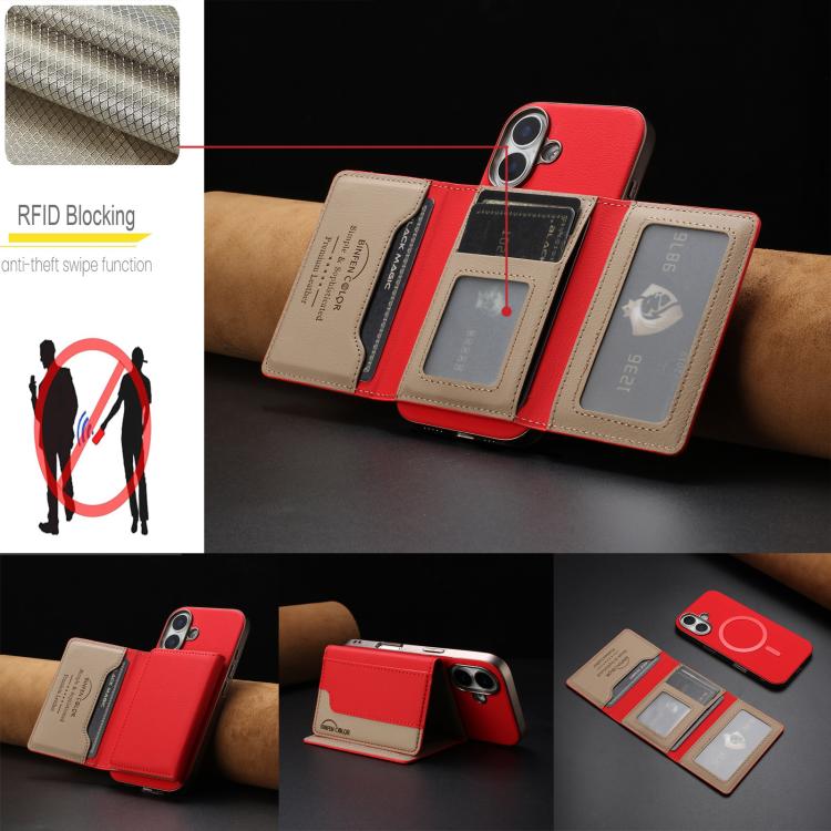 For iPhone 16 Colour Matching Horizontal Magnetic Card Bag RFID MagSafe Phone Case