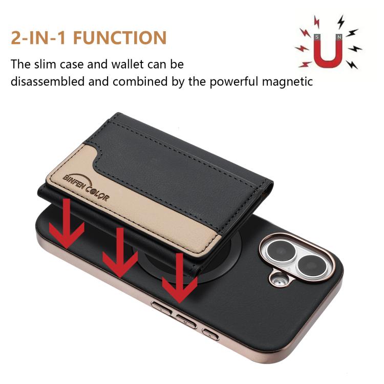 For iPhone 16 Colour Matching Horizontal Magnetic Card Bag RFID MagSafe Phone Case