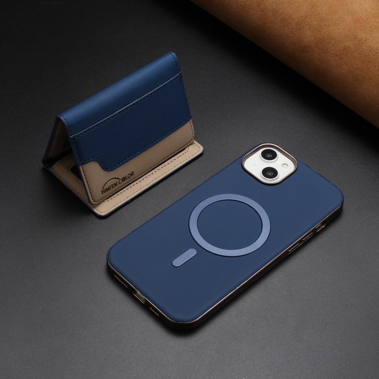 For iPhone 15 Plus Colour Matching Horizontal Magnetic Card Bag RFID MagSafe Phone Case