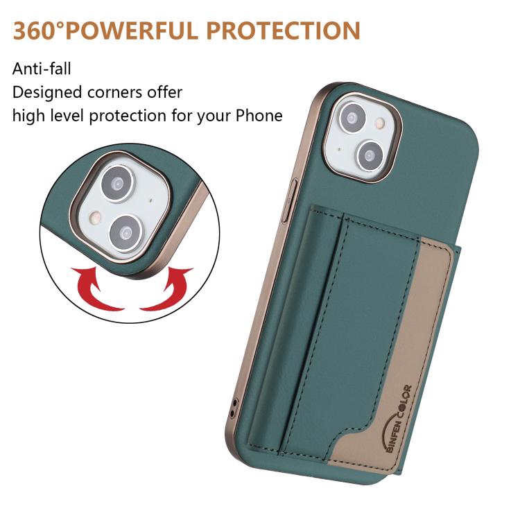 For iPhone 15 Plus Colour Matching Horizontal Magnetic Card Bag RFID MagSafe Phone Case