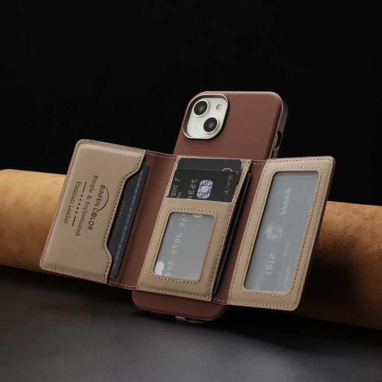 For iPhone 15 Plus Colour Matching Horizontal Magnetic Card Bag RFID MagSafe Phone Case
