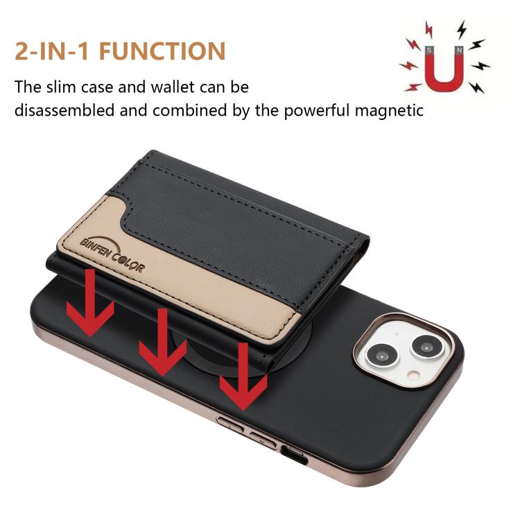 For iPhone 15 Plus Colour Matching Horizontal Magnetic Card Bag RFID MagSafe Phone Case