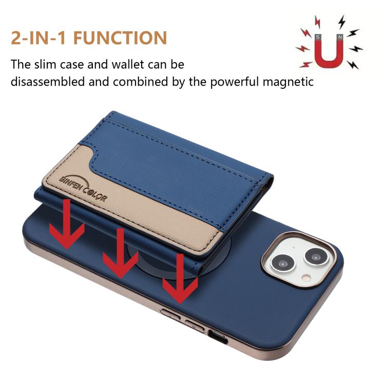 For iPhone 15 Colour Matching Horizontal Magnetic Card Bag RFID MagSafe Phone Case