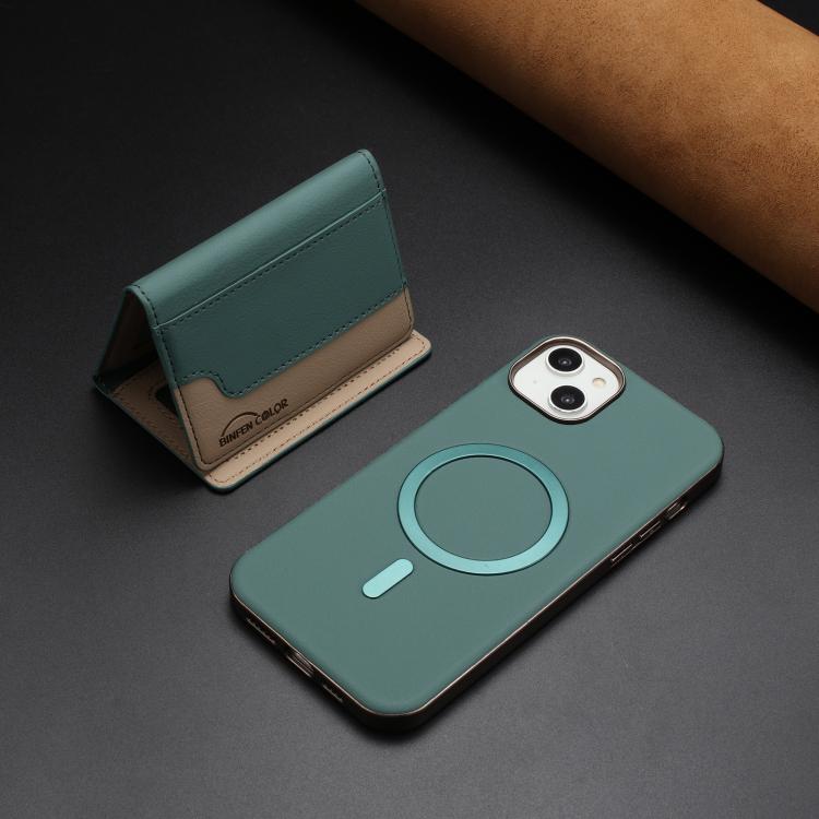 For iPhone 15 Colour Matching Horizontal Magnetic Card Bag RFID MagSafe Phone Case