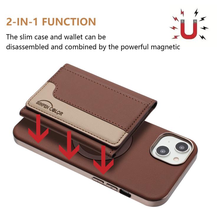 For iPhone 15 Colour Matching Horizontal Magnetic Card Bag RFID MagSafe Phone Case