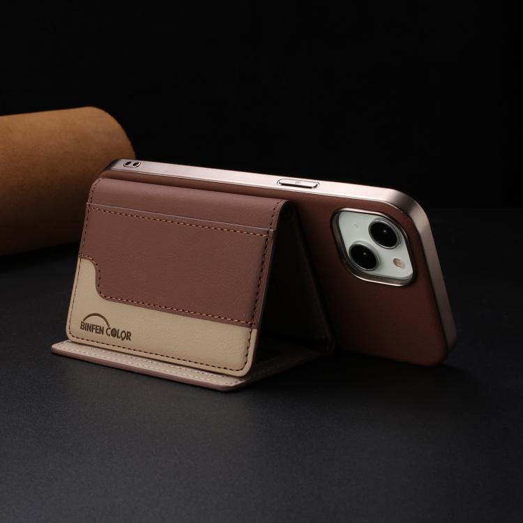 For iPhone 15 Colour Matching Horizontal Magnetic Card Bag RFID MagSafe Phone Case