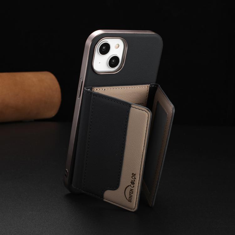 For iPhone 15 Colour Matching Horizontal Magnetic Card Bag RFID MagSafe Phone Case