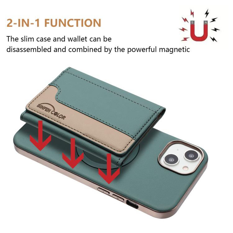 For iPhone 14 Plus Colour Matching Horizontal Magnetic Card Bag RFID MagSafe Phone Case