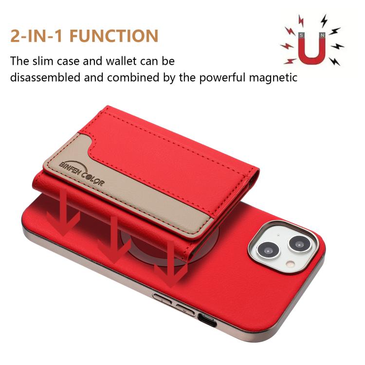For iPhone 14 Plus Colour Matching Horizontal Magnetic Card Bag RFID MagSafe Phone Case