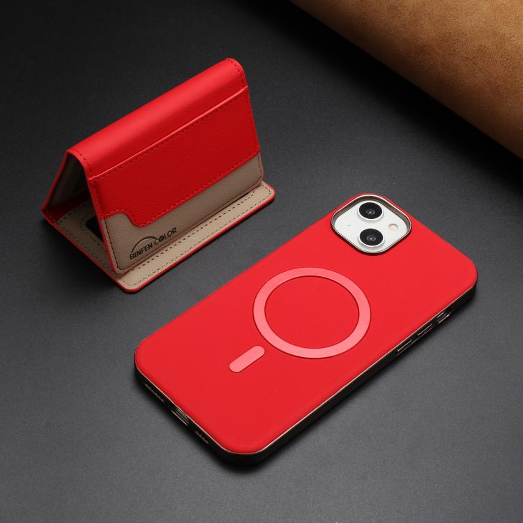 For iPhone 14 Plus Colour Matching Horizontal Magnetic Card Bag RFID MagSafe Phone Case
