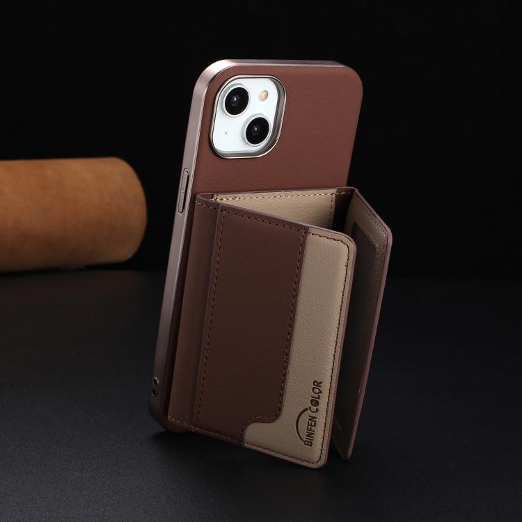 For iPhone 14 Plus Colour Matching Horizontal Magnetic Card Bag RFID MagSafe Phone Case